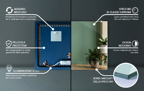 Rectangular led mirror without frame 24x16 in