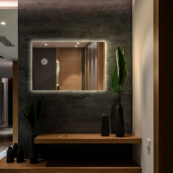 Rectangle led bathroom wall mirror 24x16 in