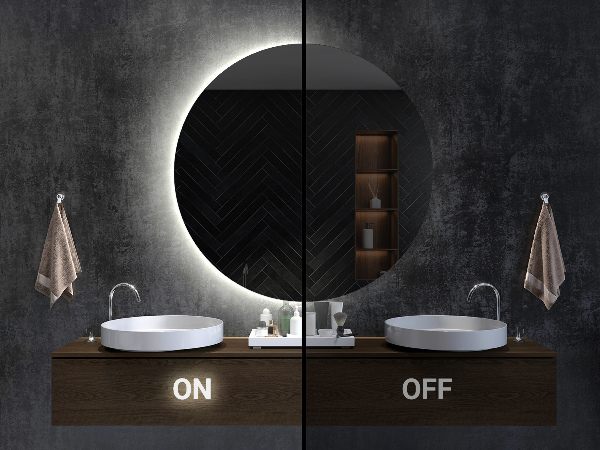 Led illuminated semi-circle mirror 35x70 cm