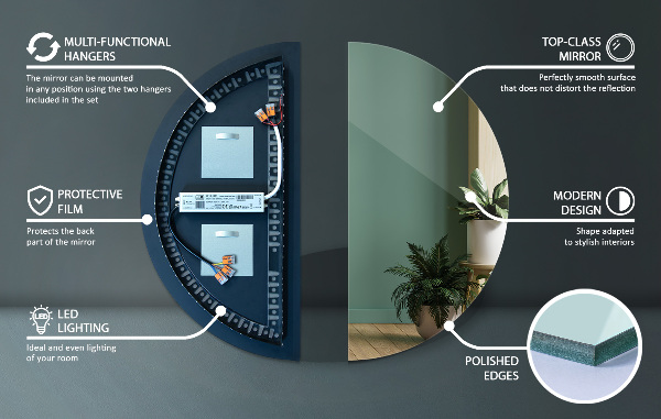 Half-circle led light mirror 50x100 cm