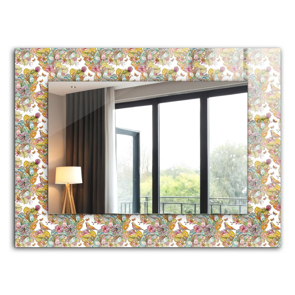 Printed mirror Colourful butterfly flowers