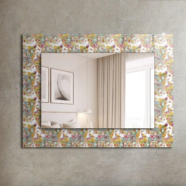 Printed mirror Colourful butterfly flowers