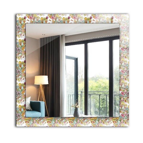 Printed mirror Colourful butterfly flowers