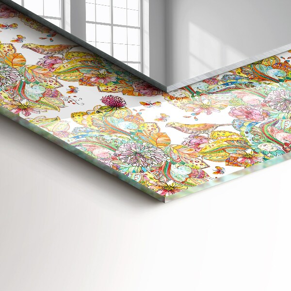Printed mirror Colourful butterfly flowers