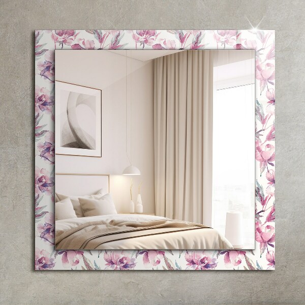 Wall mirror design Purple flower motifs