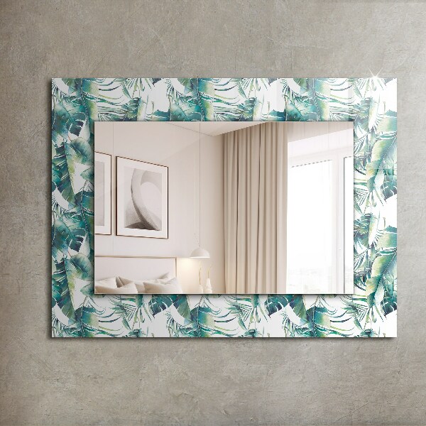 Mirror frame with print Green tropical leaves