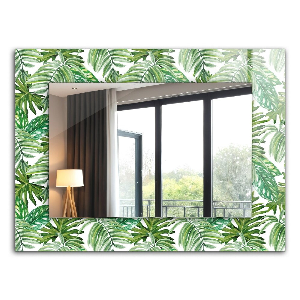 Mirror frame with print Green tropical leaves