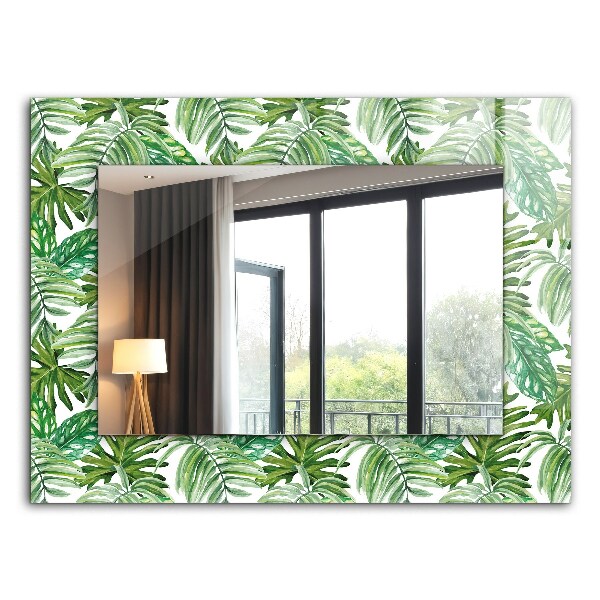 Mirror frame with print Green tropical leaves