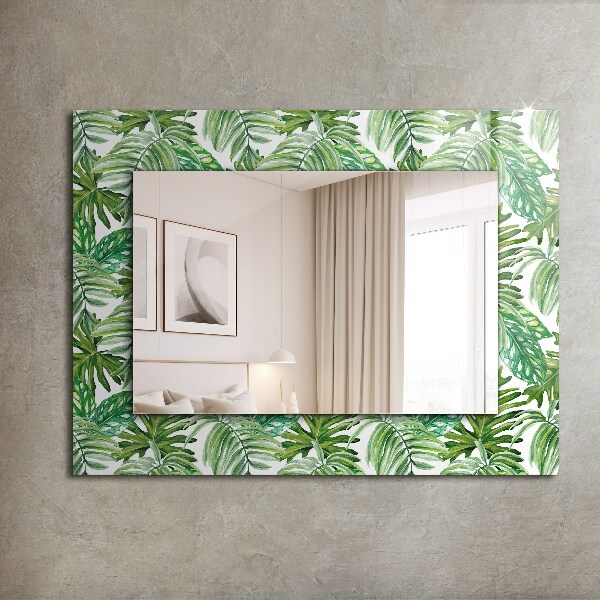 Mirror frame with print Green tropical leaves