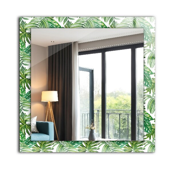 Mirror frame with print Green tropical leaves