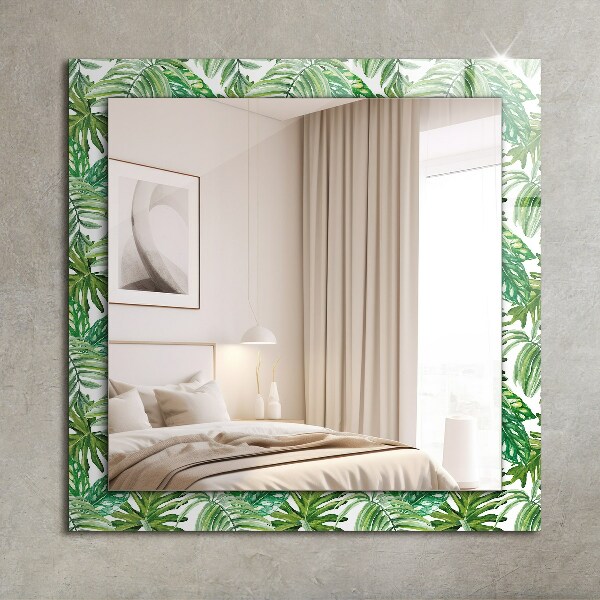 Mirror frame with print Green tropical leaves