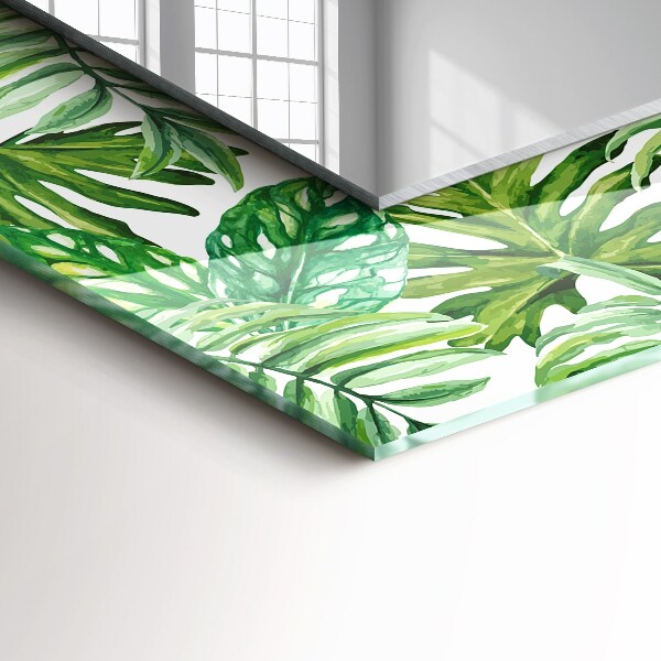 Mirror frame with print Green tropical leaves