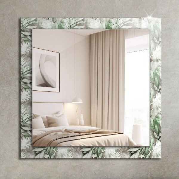 Mirror frame with print Drawing of green leaves