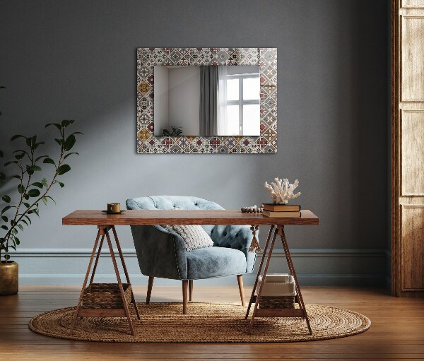 Mirror frame with print Coloured mosaic