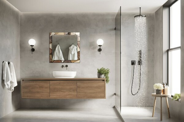 Wall mirror decor Geometric patterns in wood