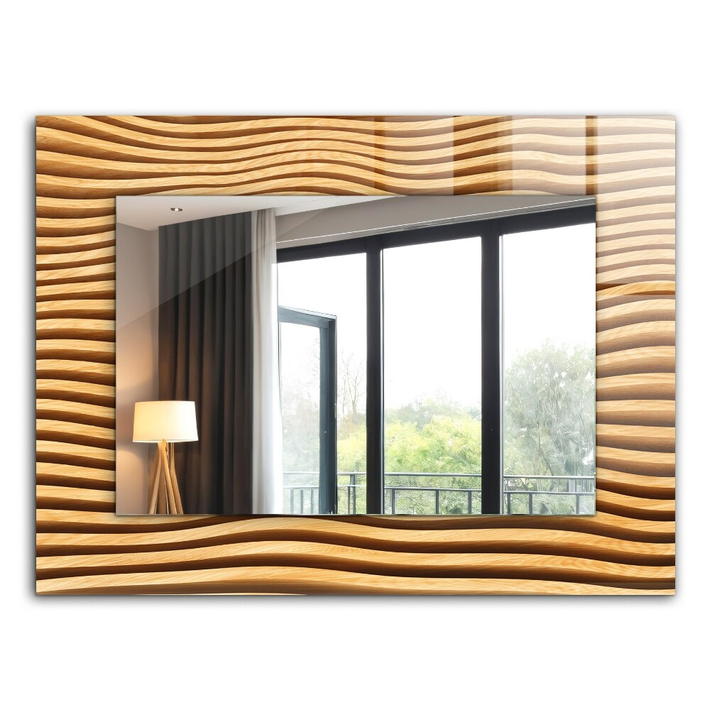 Mirror frame with print Waves in wood