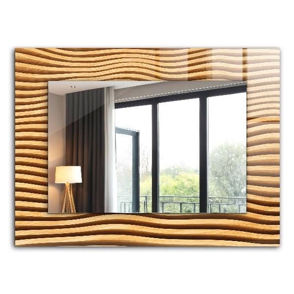 Mirror frame with print Waves in wood