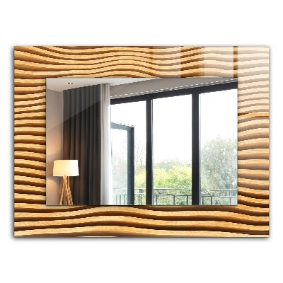 Mirror frame with print Waves in wood