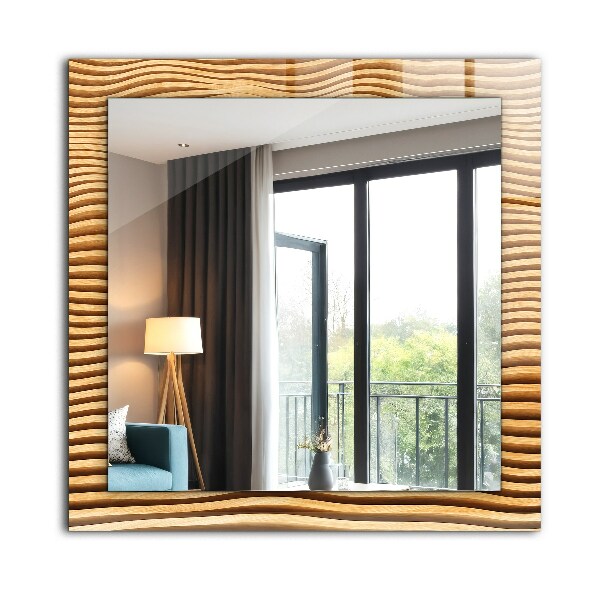 Mirror frame with print Waves in wood