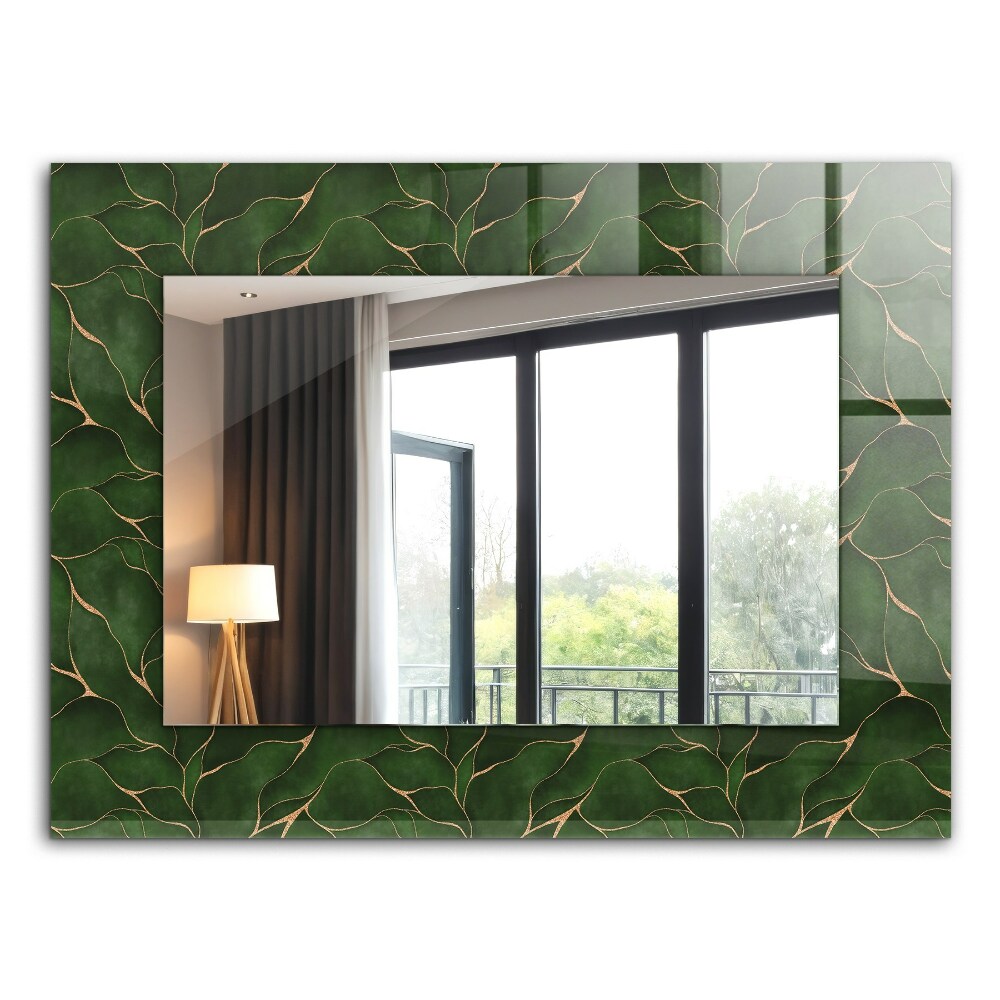 Mirror frame with print Green leaf patterns