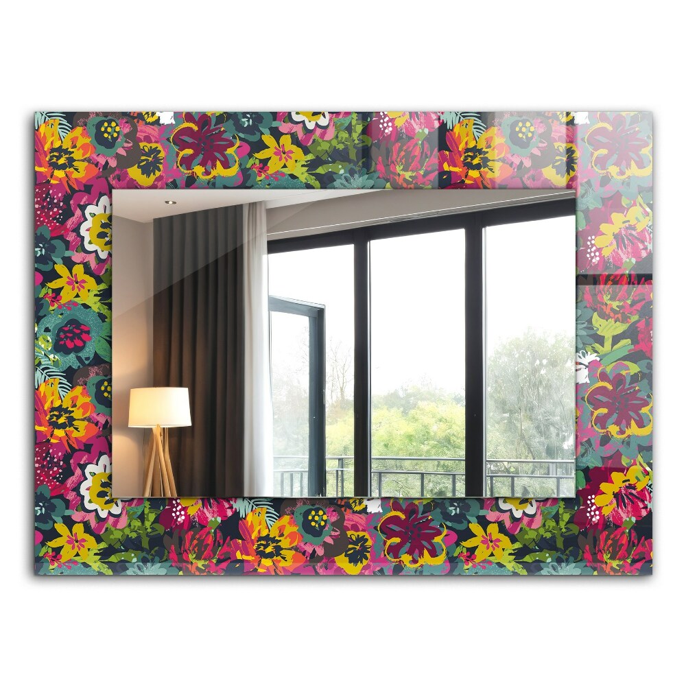 Mirror frame with print Coloured floral pattern