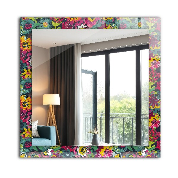 Mirror frame with print Coloured floral pattern