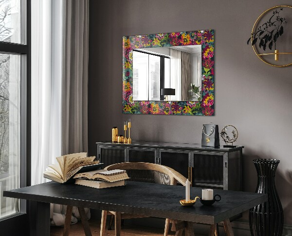 Mirror frame with print Coloured floral pattern