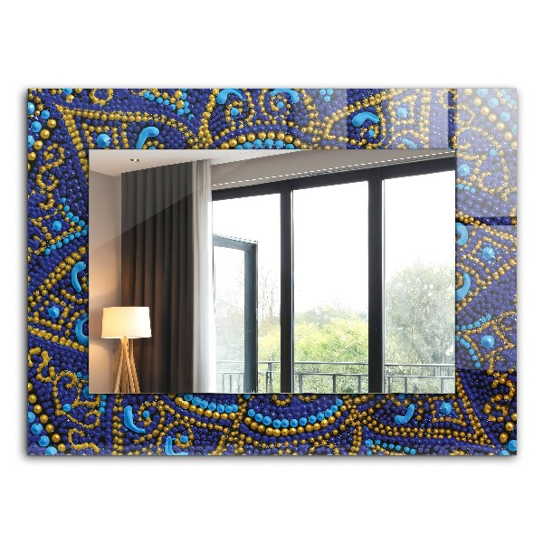 Mirror frame with print Mandala with blue dots