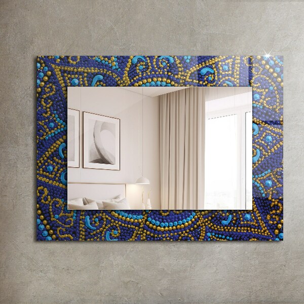 Mirror frame with print Mandala with blue dots
