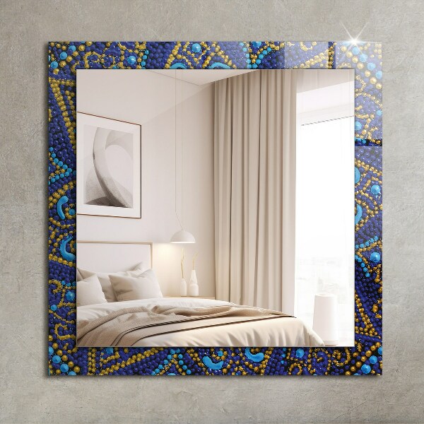Mirror frame with print Mandala with blue dots