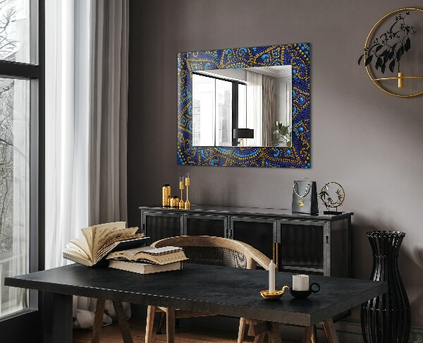 Mirror frame with print Mandala with blue dots