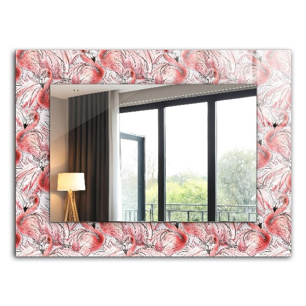 Printed mirror Pink flamingos