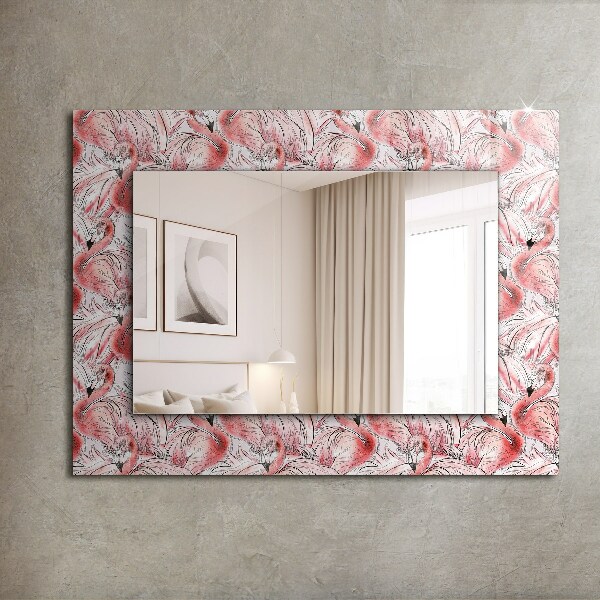 Printed mirror Pink flamingos