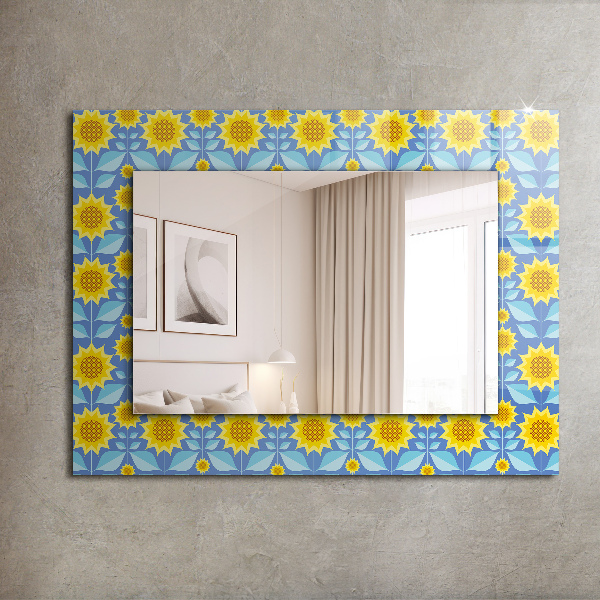 Mirror frame with print Sunflower leaf motifs