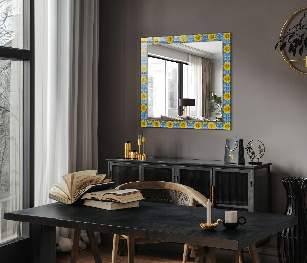 Mirror frame with print Sunflower leaf motifs