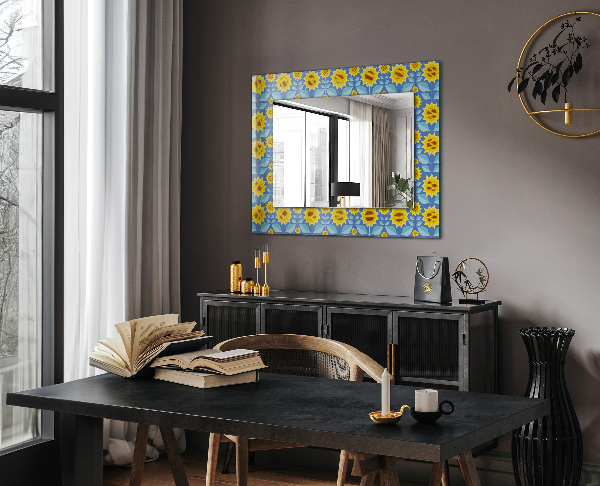 Mirror frame with print Sunflower leaf motifs