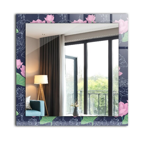 Wall mirror design Pink lotus flowers