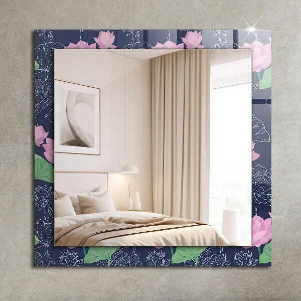 Wall mirror design Pink lotus flowers