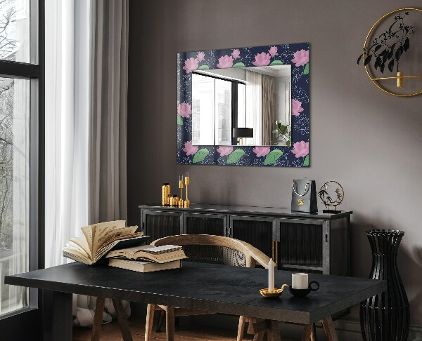 Wall mirror design Pink lotus flowers