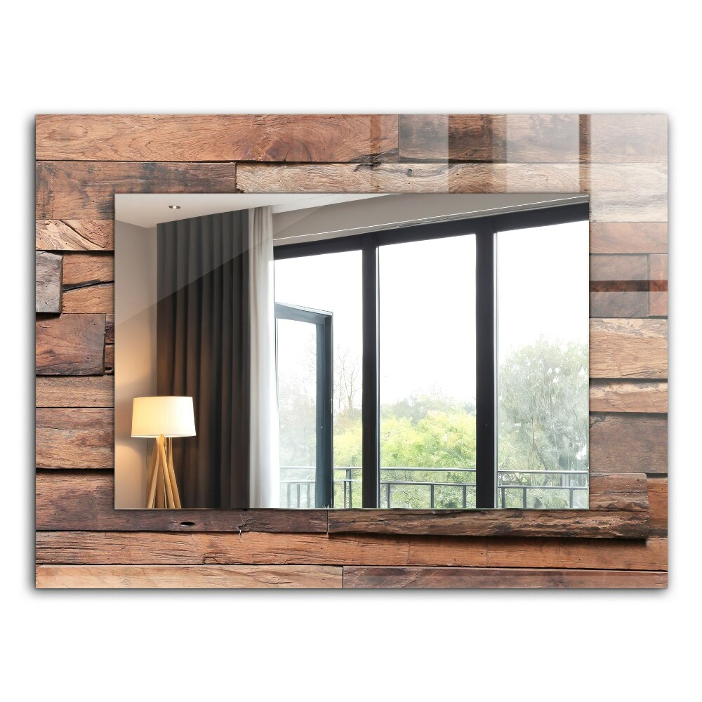 Mirror frame with print Wooden clad wall