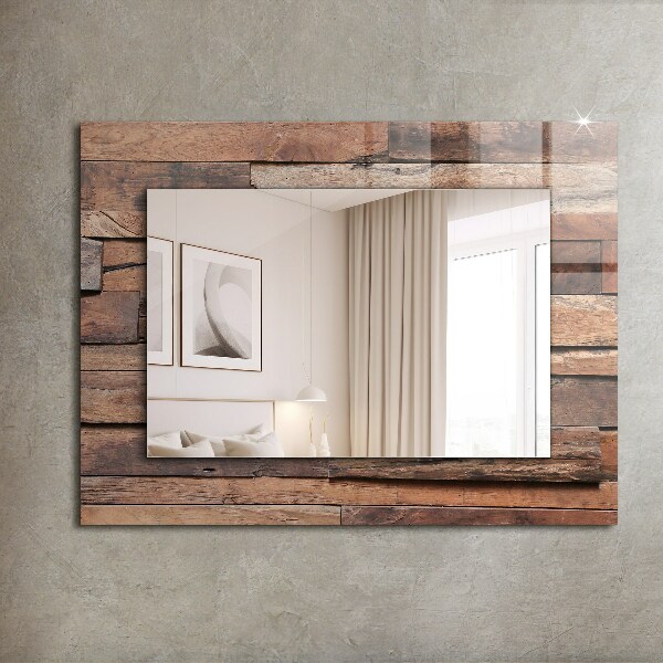 Mirror frame with print Wooden clad wall
