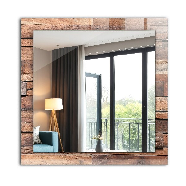 Mirror frame with print Wooden clad wall