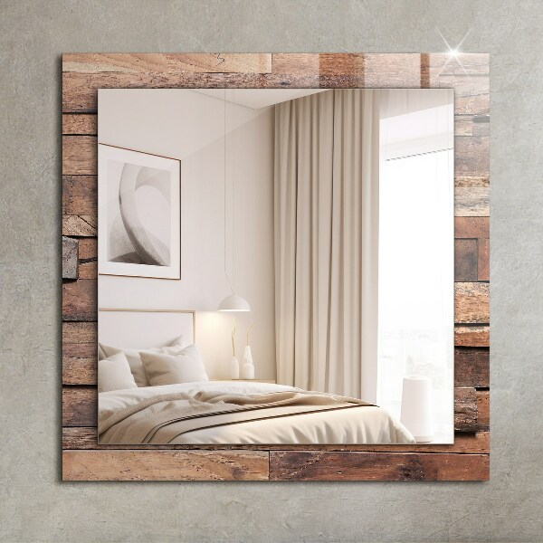 Mirror frame with print Wooden clad wall