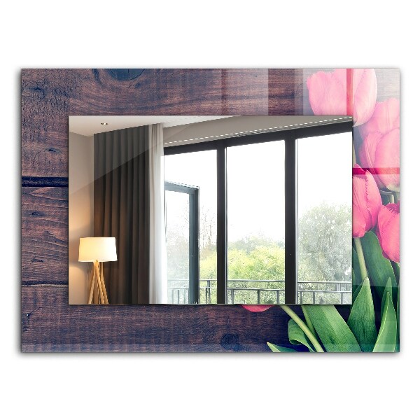 Wall mirror design Wood with pink tulips