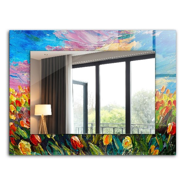 Mirror frame with print Field of tulips