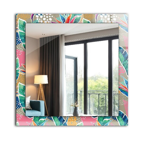 Mirror frame with print Flowers and leaves