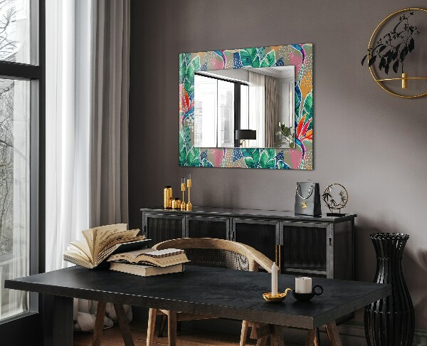 Mirror frame with print Flowers and leaves
