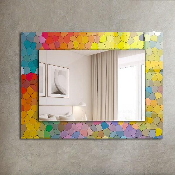 Mirror frame with print Abstract coloured mosaics