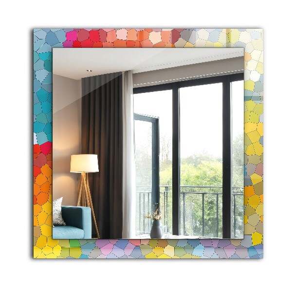 Mirror frame with print Abstract coloured mosaics