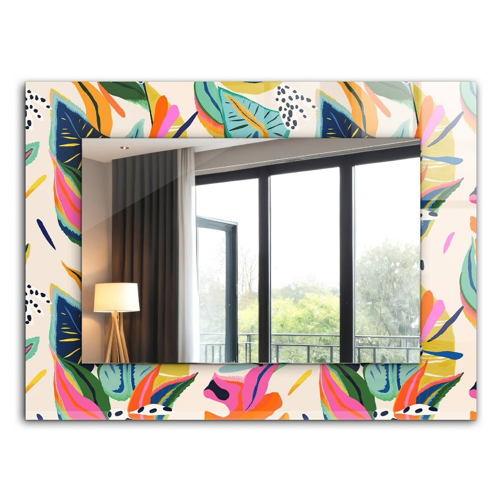 Printed mirror Coloured leaf motif